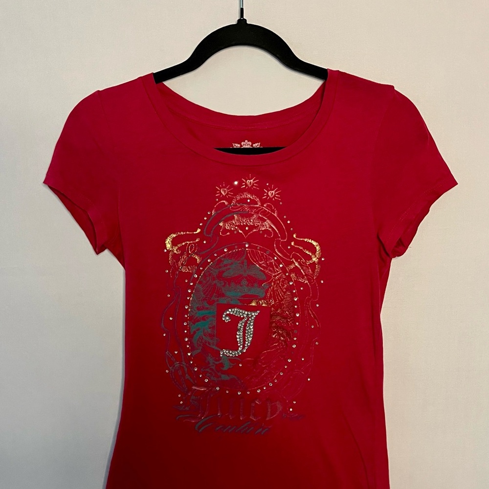 Juicy Couture Red Embellished Tee – Y2K Style